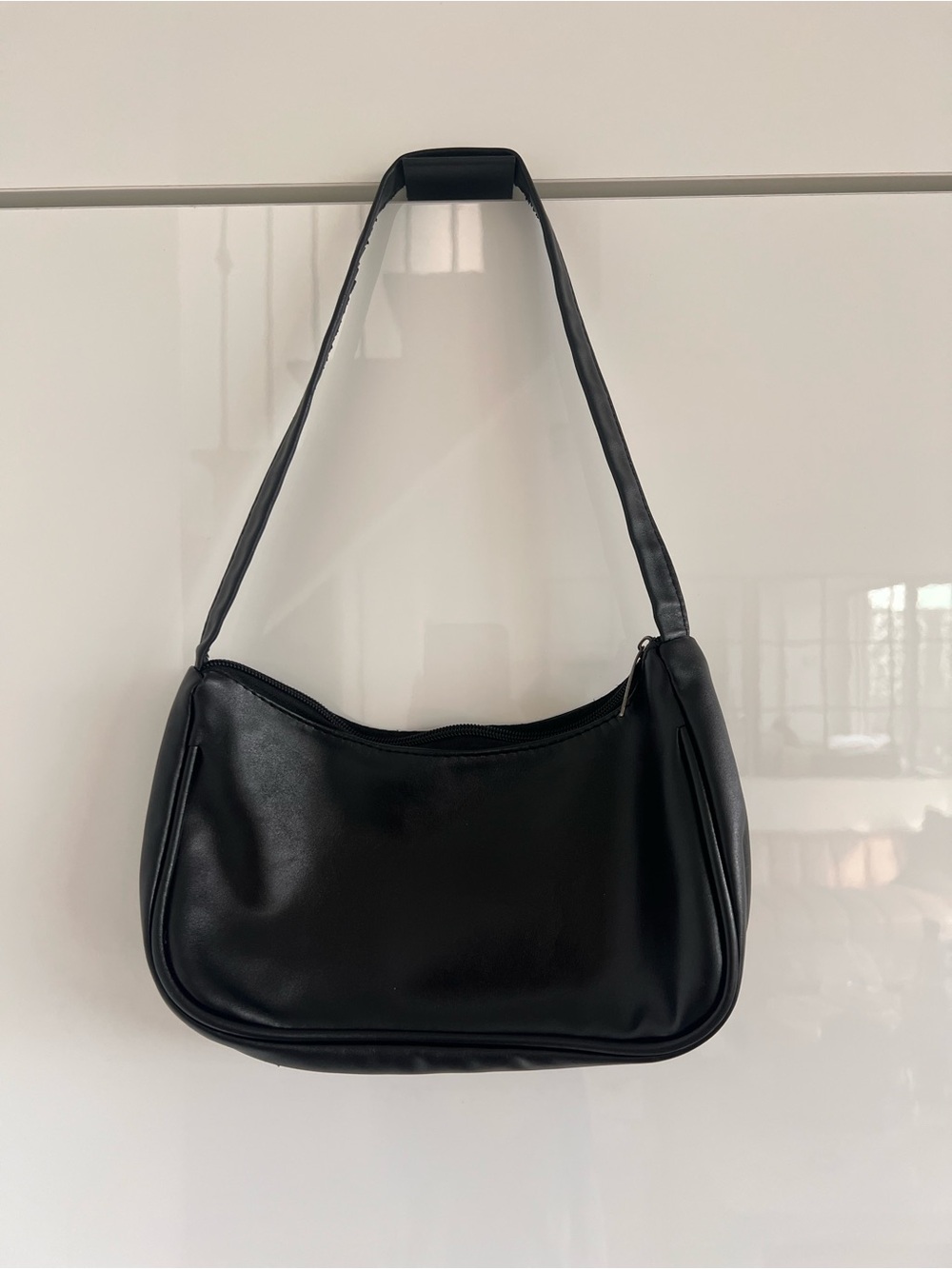 Classic Black Leatherette Shoulder Bag